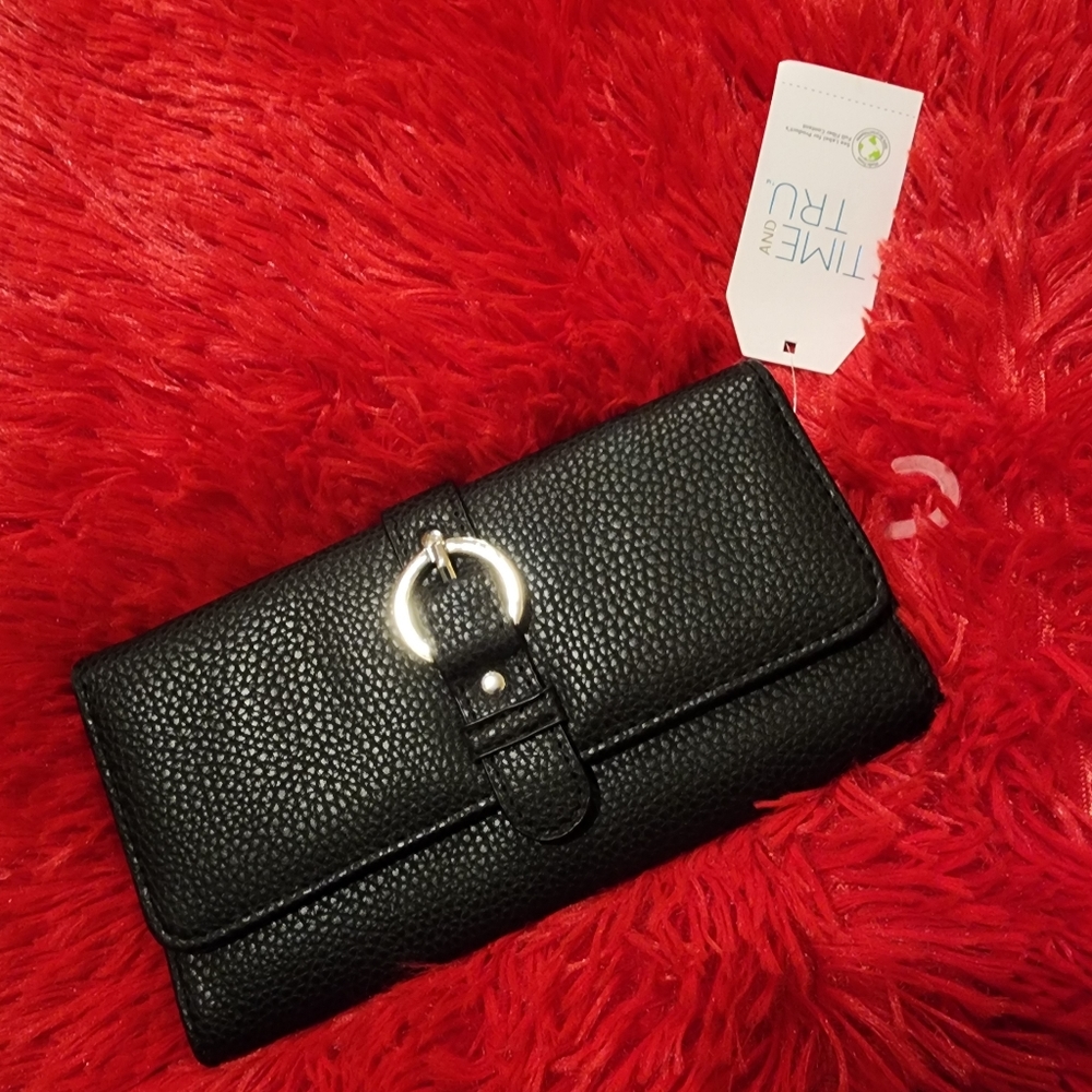 NEW Women's Black Wallet/Clutch Organizer with Silver Buckle Antimicrobial
